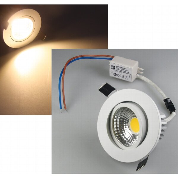 LED Einbaustrahler COB-5 warmwei&szlig; rund 5W 350lm 90&deg;  Downlight EEK G [A-G]